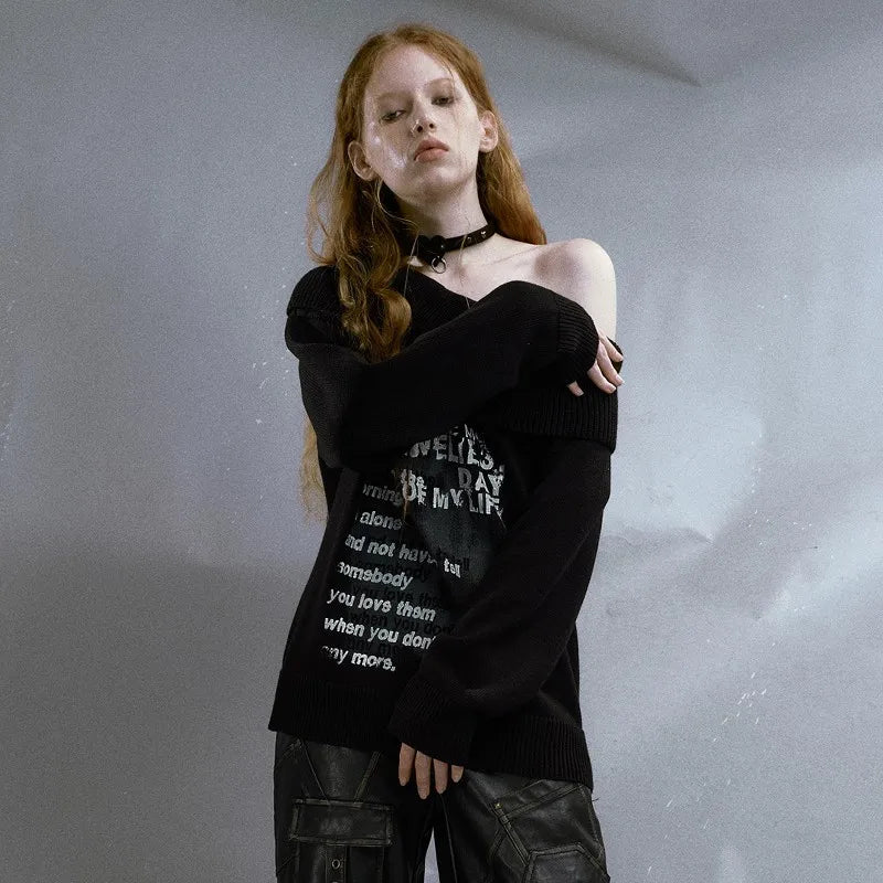 Lonely Verse" Off-Shoulder Sweater
