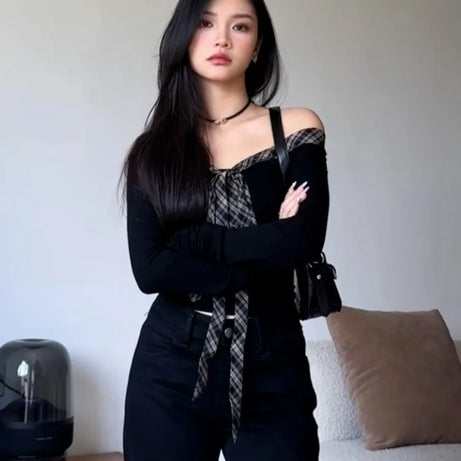 Plaid Promise Off-Shoulder Top