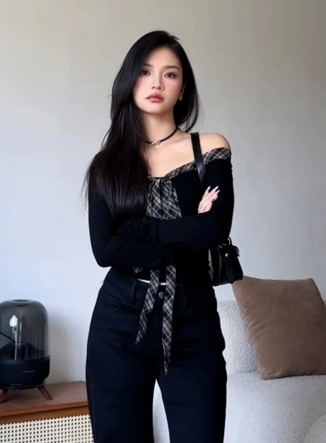 Plaid Promise Off-Shoulder Top