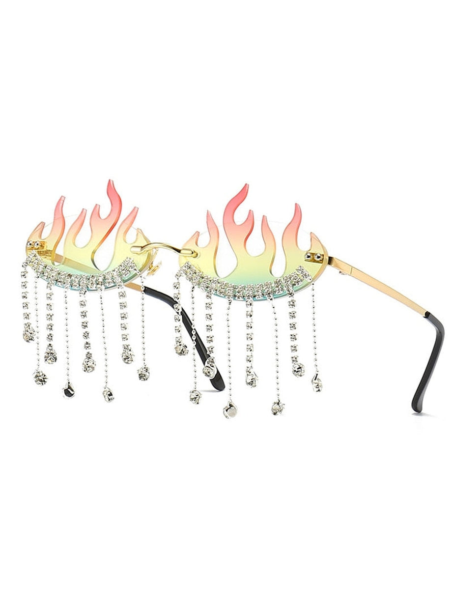 Y2k Rhinestone Flame Wave Sunglasses