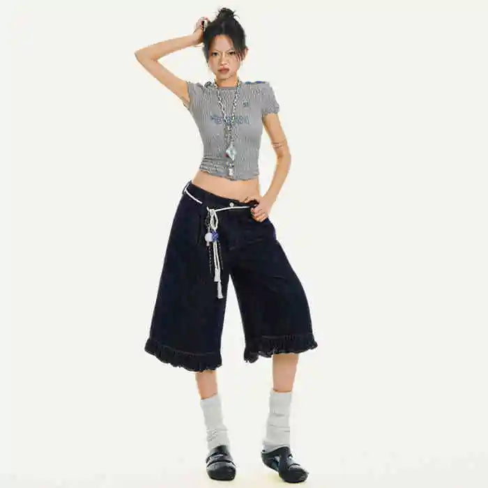 Sailor Frill Denim Shorts