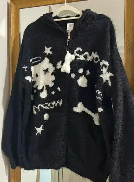 Ghost Punk Zip-Up Fuzzy Hoodie