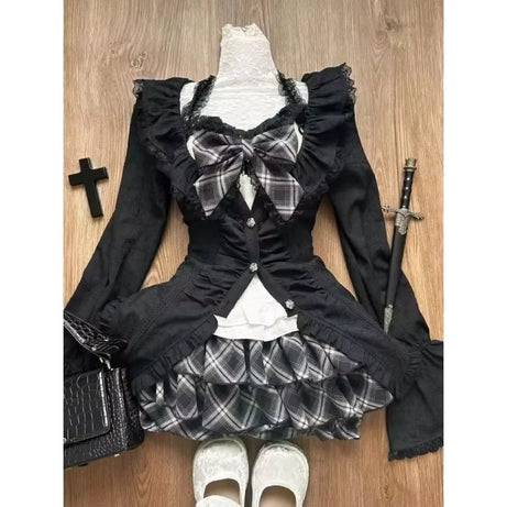 Dark Doll Bow-Knit Outfit Set
