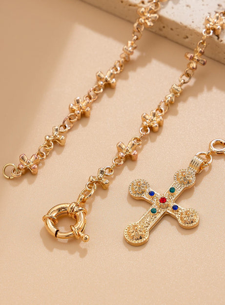 Golden Rosary Cross Necklace