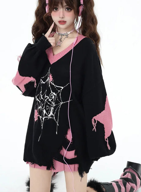 Pink Gothic Web Sweater