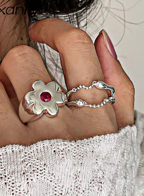 Silver Bloom Gemstone Ring Set
