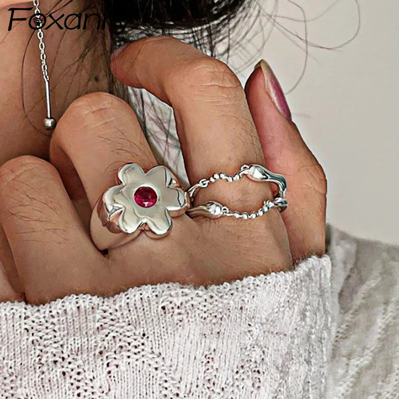 Silver Bloom Gemstone Ring Set