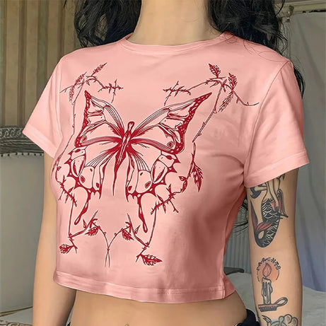 Crimson Thorn Butterfly Crop Top