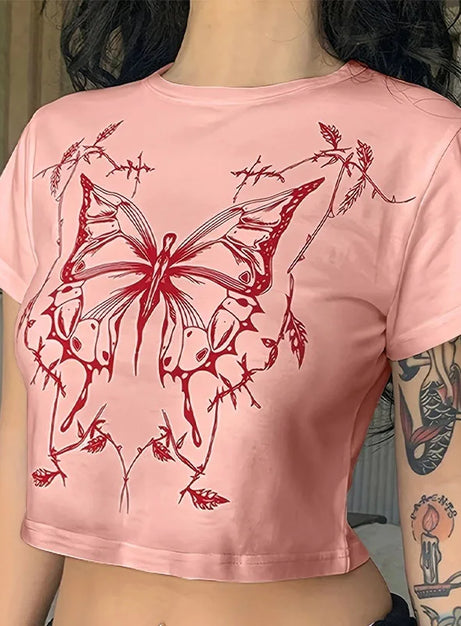 Crimson Thorn Butterfly Crop Top