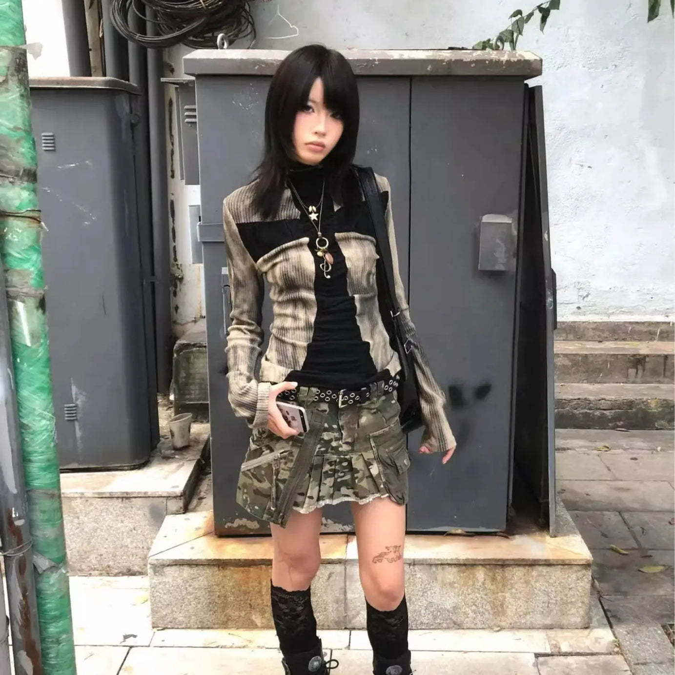 Grunge Patchwork Ribbed Top