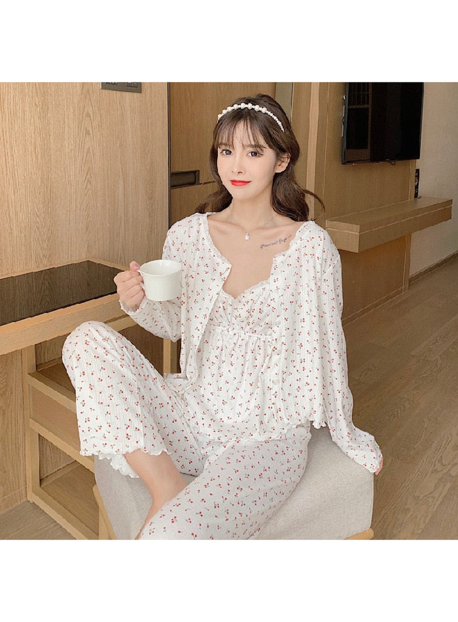 Y2k 3Pcs Ladies Cotton Pajama