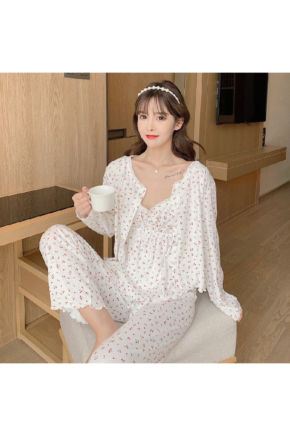 Y2k 3Pcs Ladies Cotton Pajama
