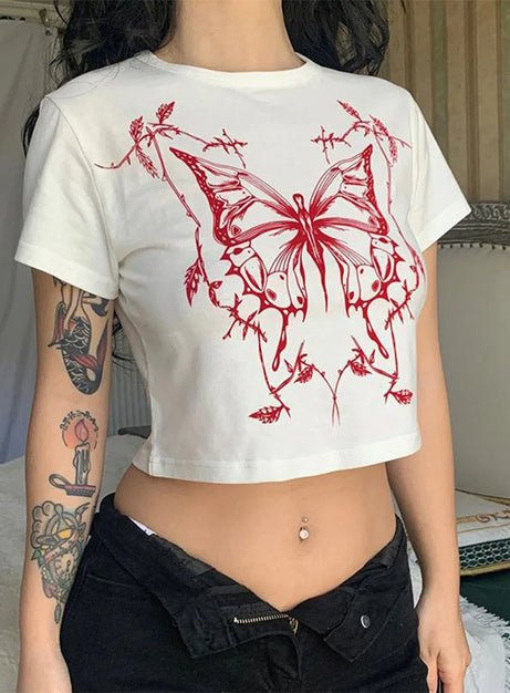 Crimson Thorn Butterfly Crop Top