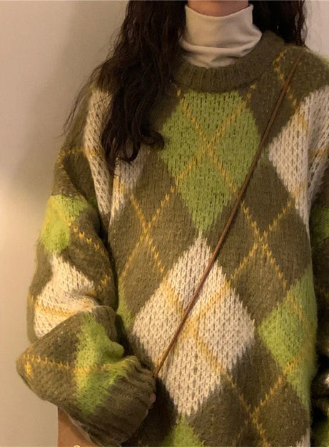 Mossy Plaid Oversized Sweater