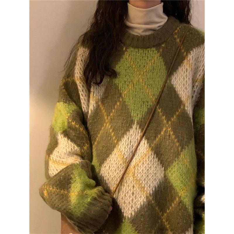 Mossy Plaid Oversized Sweater