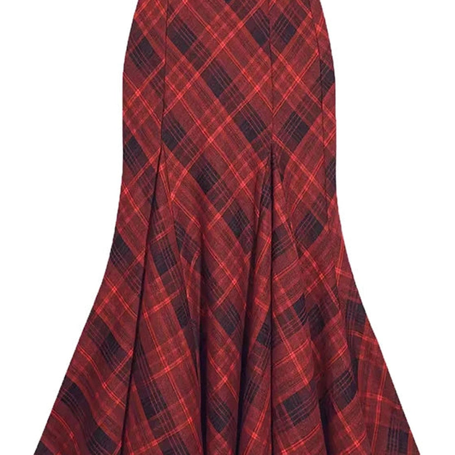 Red Plaid Mermaid Maxi Skirt