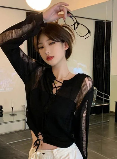 Midnight Mesh Top med snörning