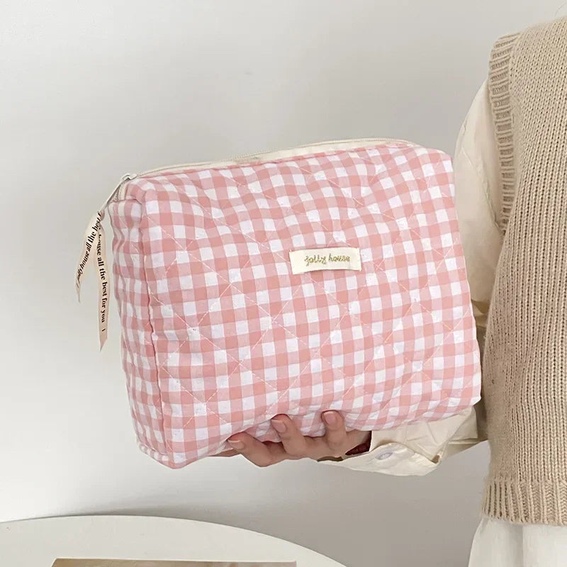 Soft Checkered Makeup Bag