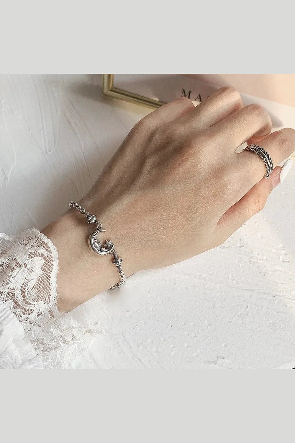 Celestial Moon & Star Silver Bracelet