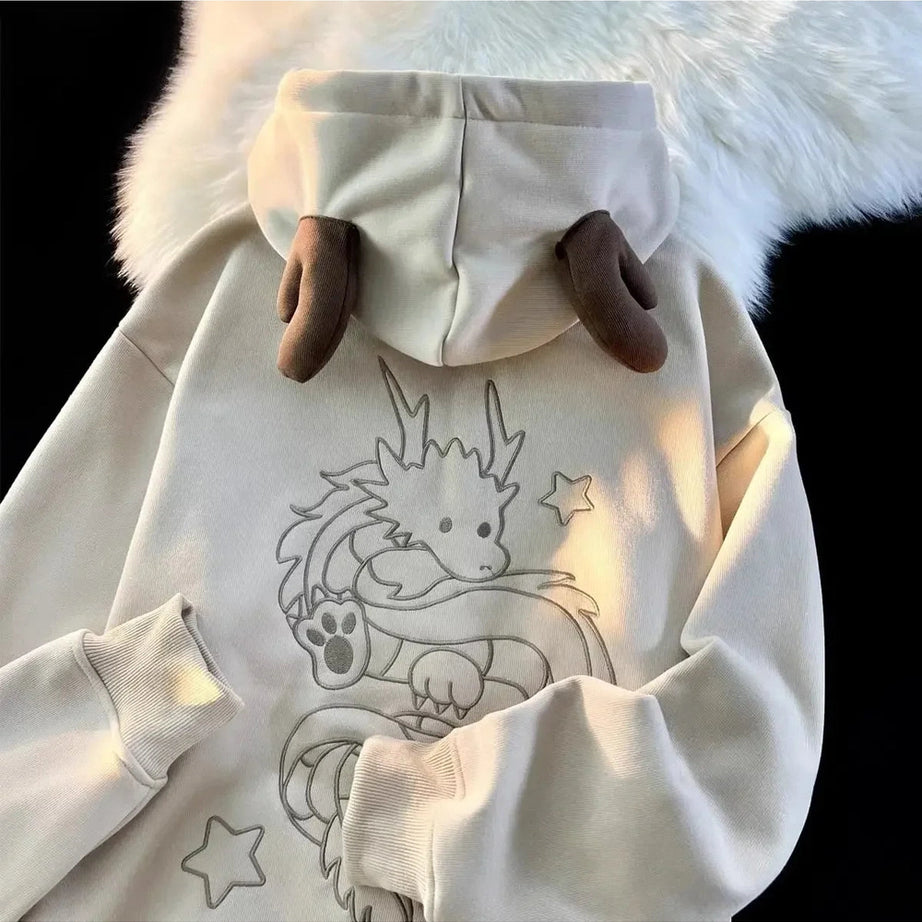 Y2k Mystic Dragon Hoodie with Horns