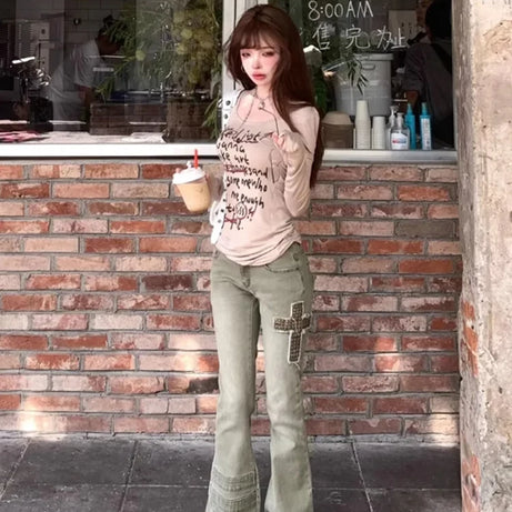 Cross Patch Flare Denim Jeans