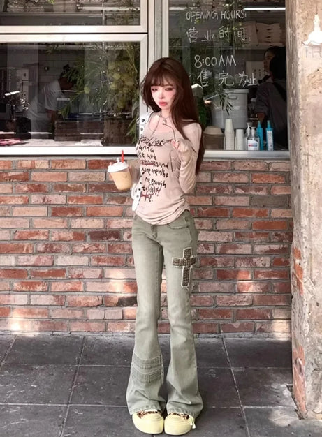 Cross Patch Flare Denim Jeans