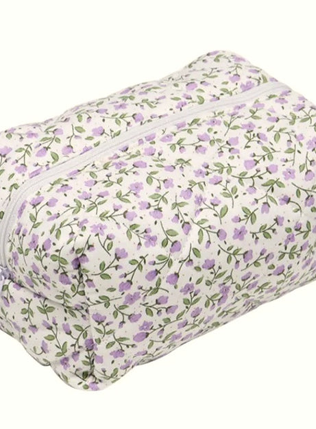 Floral Bloom Quilted Makeup Bag
