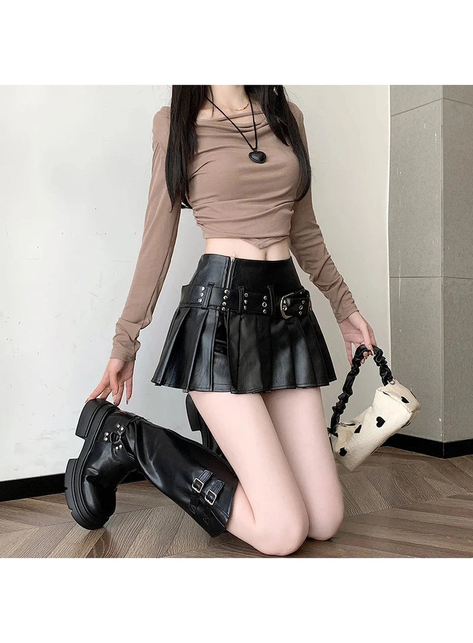 Riveted Pleather Mini Skirt
