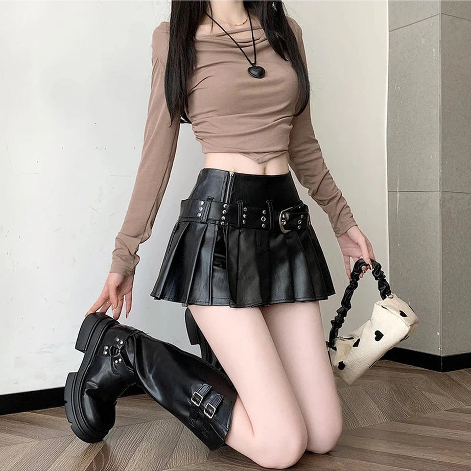Riveted Pleather Mini Skirt