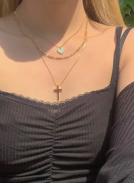 Crystal Rose Gothic Cross Necklace