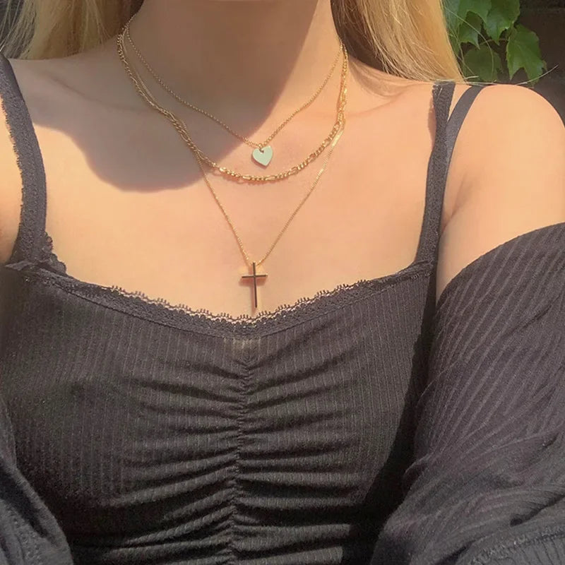 Crystal Rose Gothic Cross Necklace