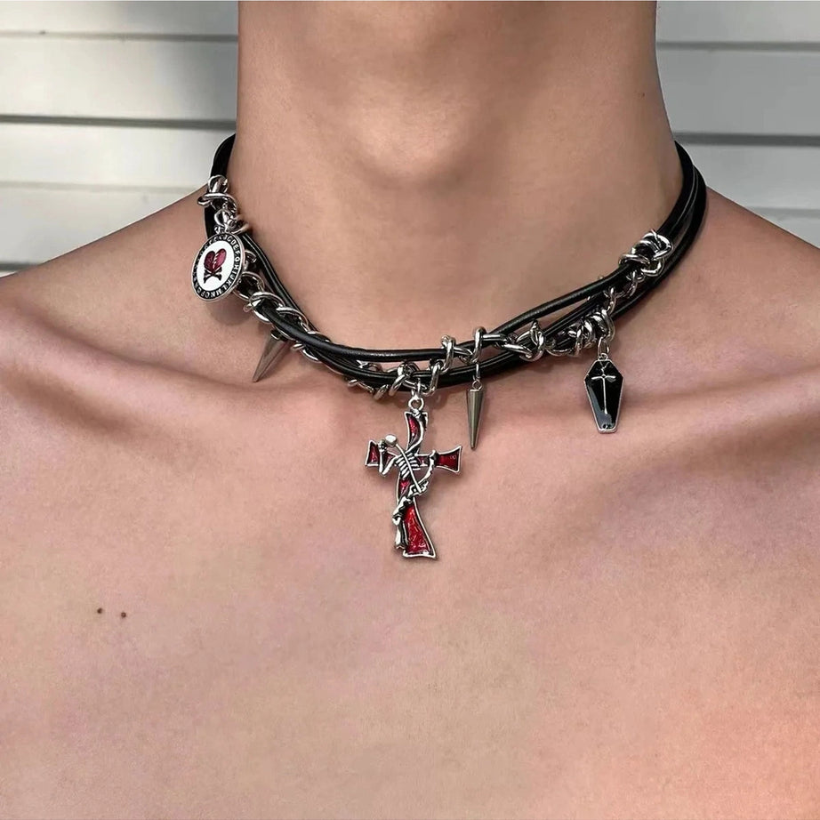 Spiked Heart Chain Choker