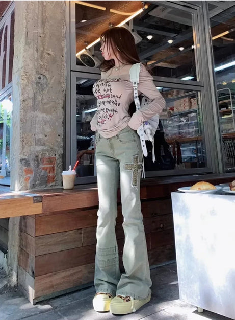Cross Patch Flare Denim Jeans