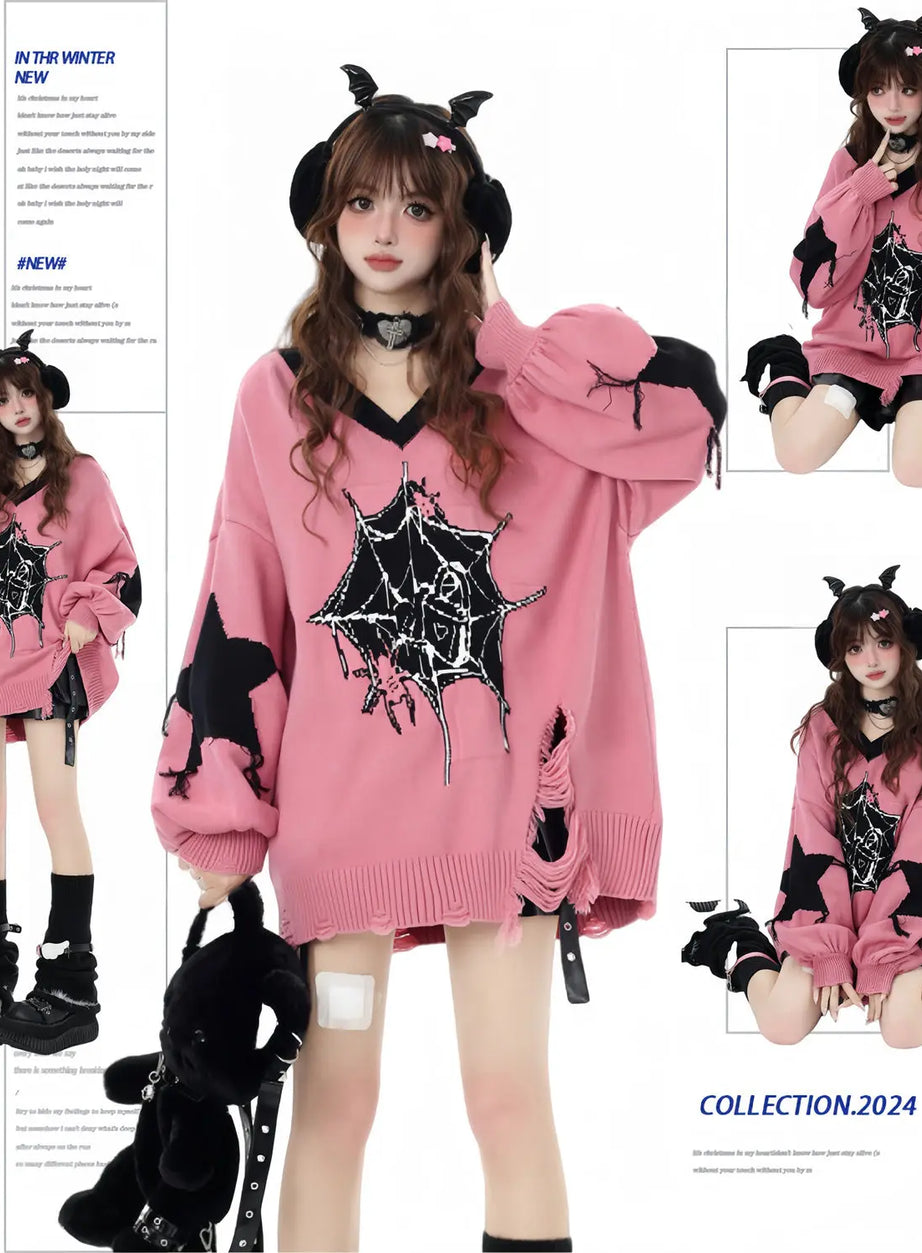 Oversized Edgy Heart Graphic Sweater