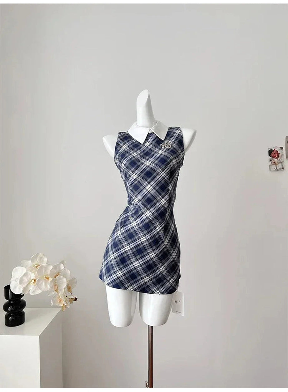 Preppy Plaid Collared Mini Dress