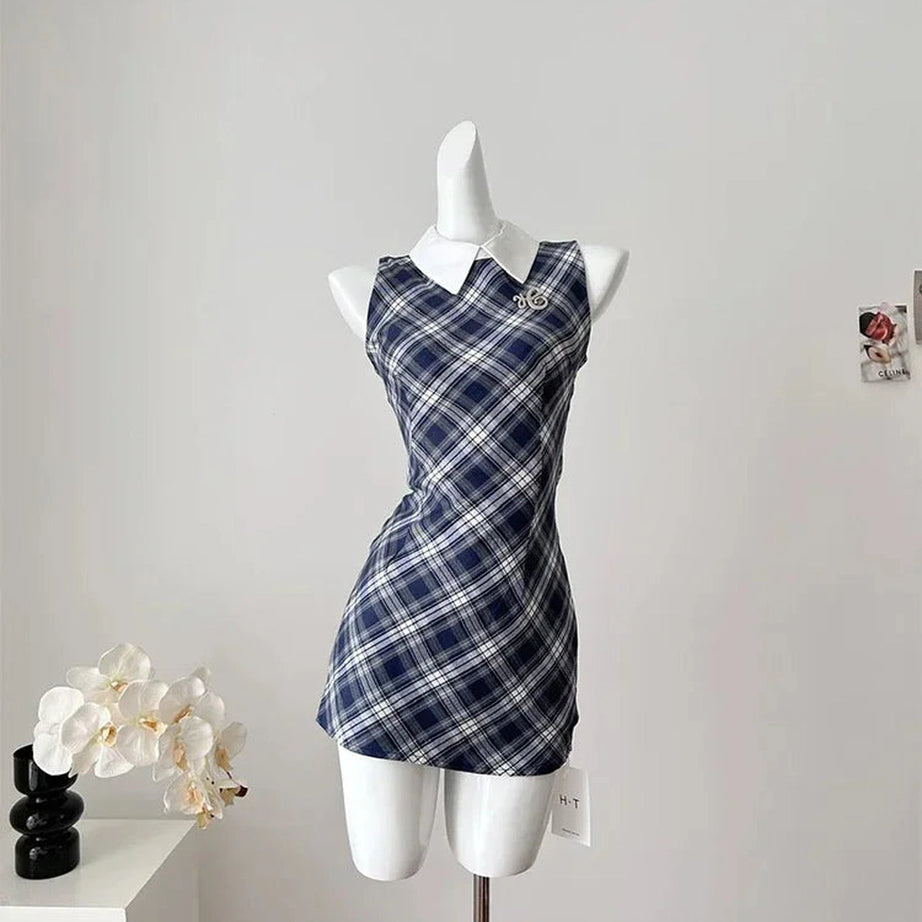 Preppy Plaid Collared Mini Dress
