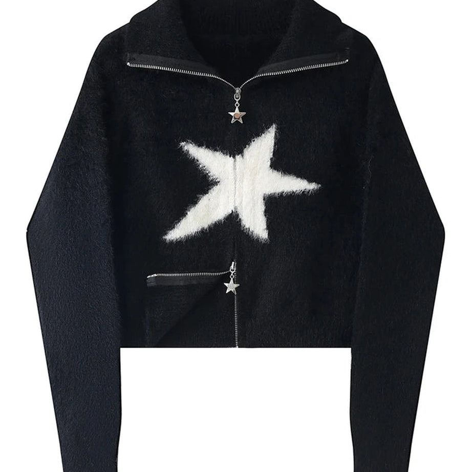 Star Zip-Up Fuzzy Sweater