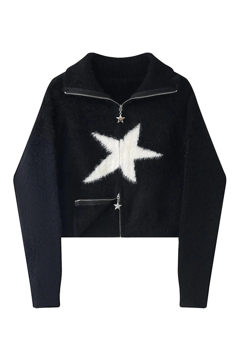 Star Zip-Up Fuzzy Sweater