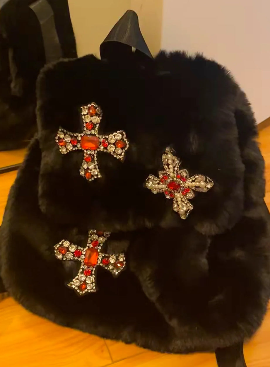 Velvet Sin Fuzzy Cross Rucksack