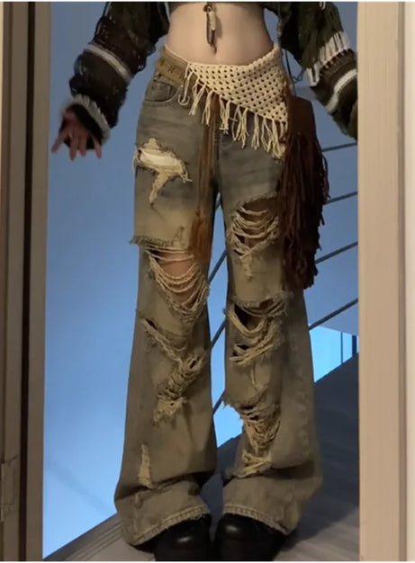 Shredded Grunge Flare Jeans