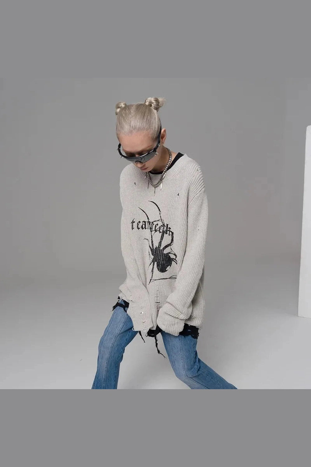 Distressed Spider Graphic Sweater