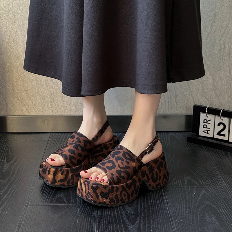 Y2K Leopard Platform Wedge Dress Sandal