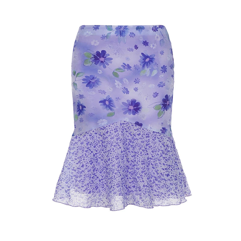 Lavender Bloom Flare Midi Skirt