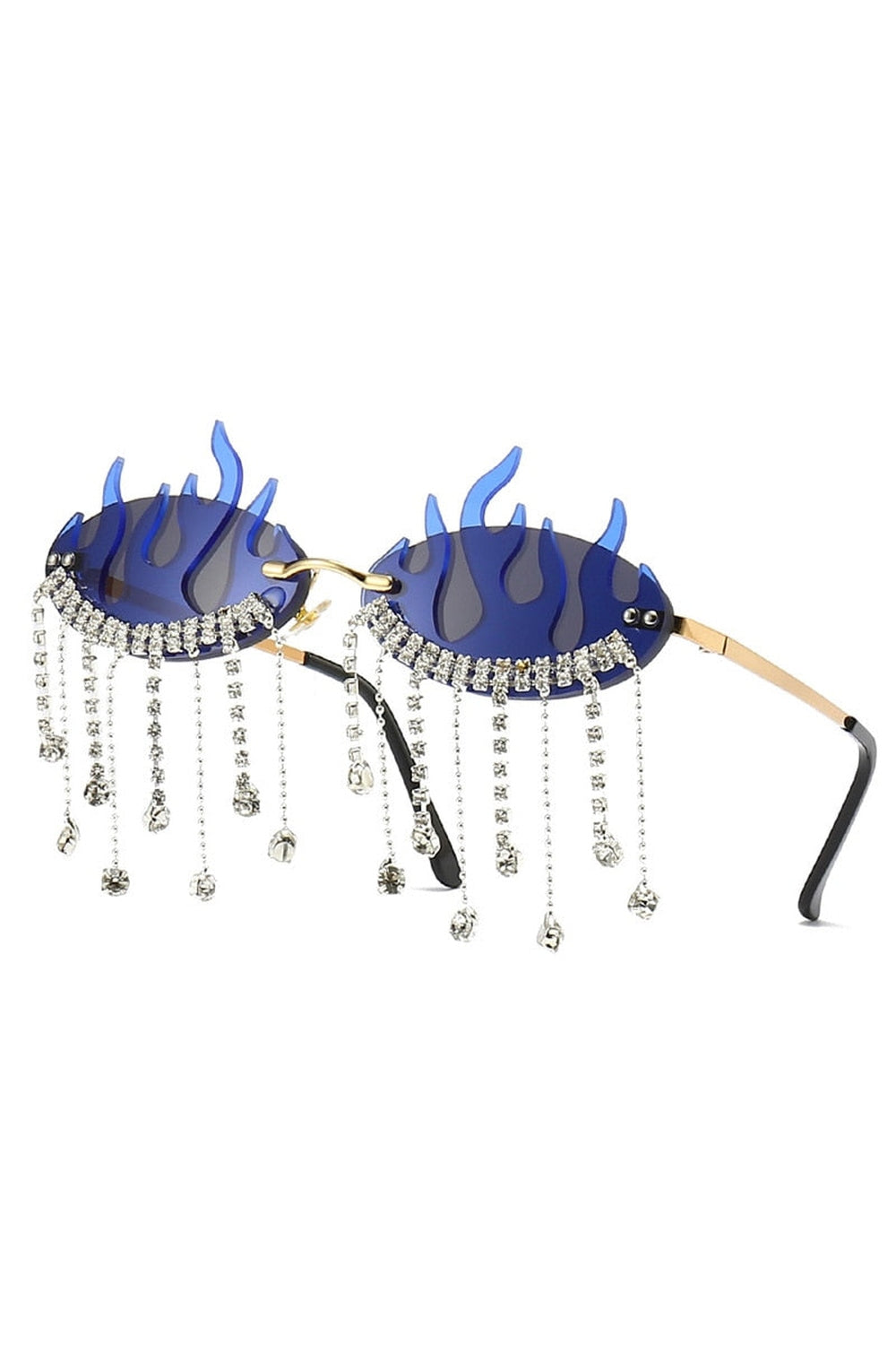Y2k Rhinestone Flame Wave Sunglasses