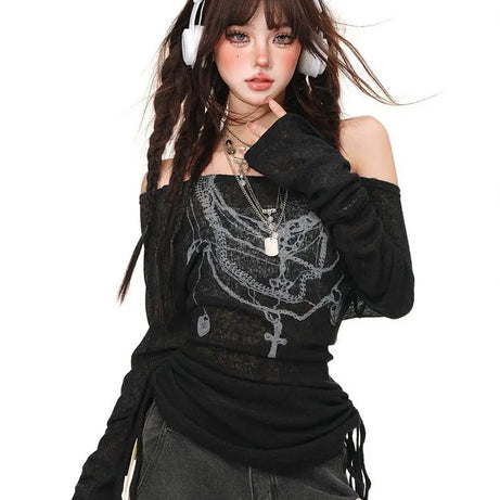 Chains of Midnight Off-Shoulder Top