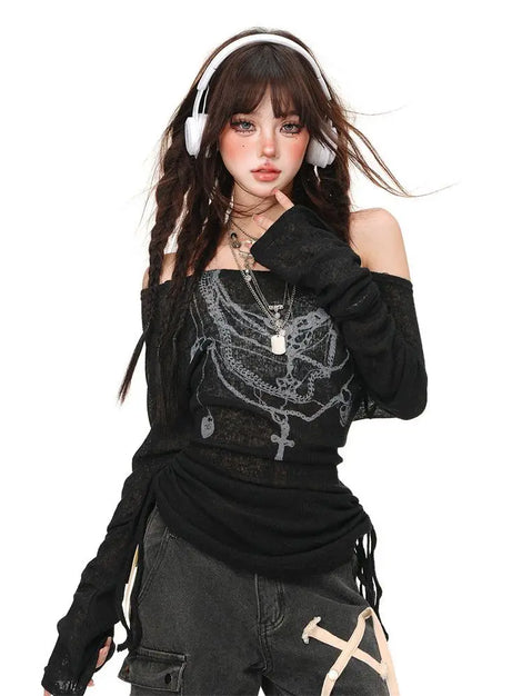 Chains of Midnight Off-Shoulder Top