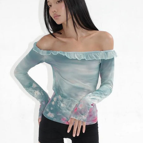 Cloudy Sky Off-Shoulder Top