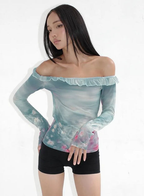 Cloudy Sky Off-Shoulder Top