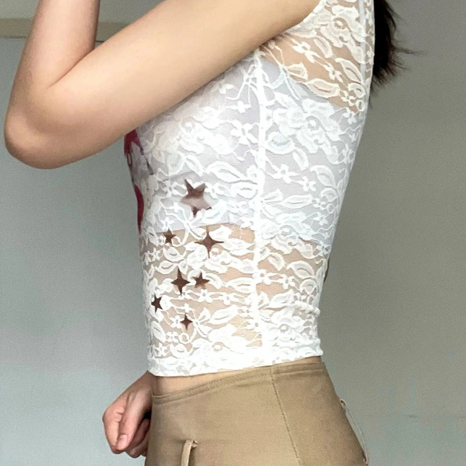 Lace Angelcore Graphic Crop Top