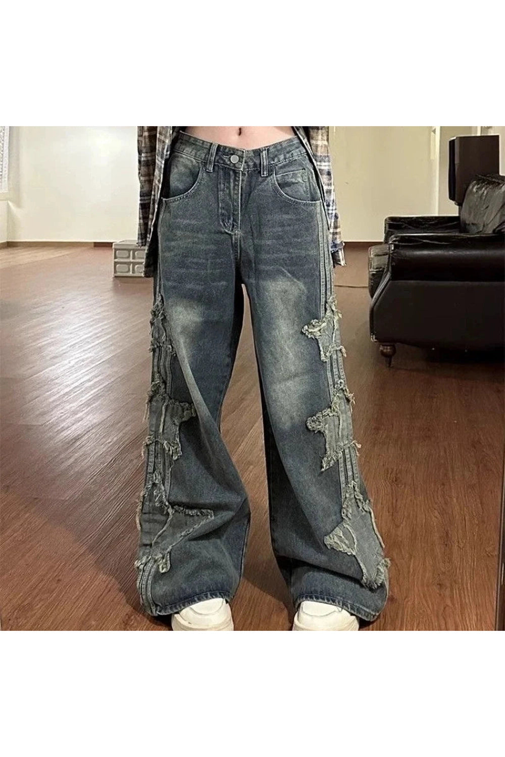 Y2k Shredded Grunge Wide-Leg Jeans